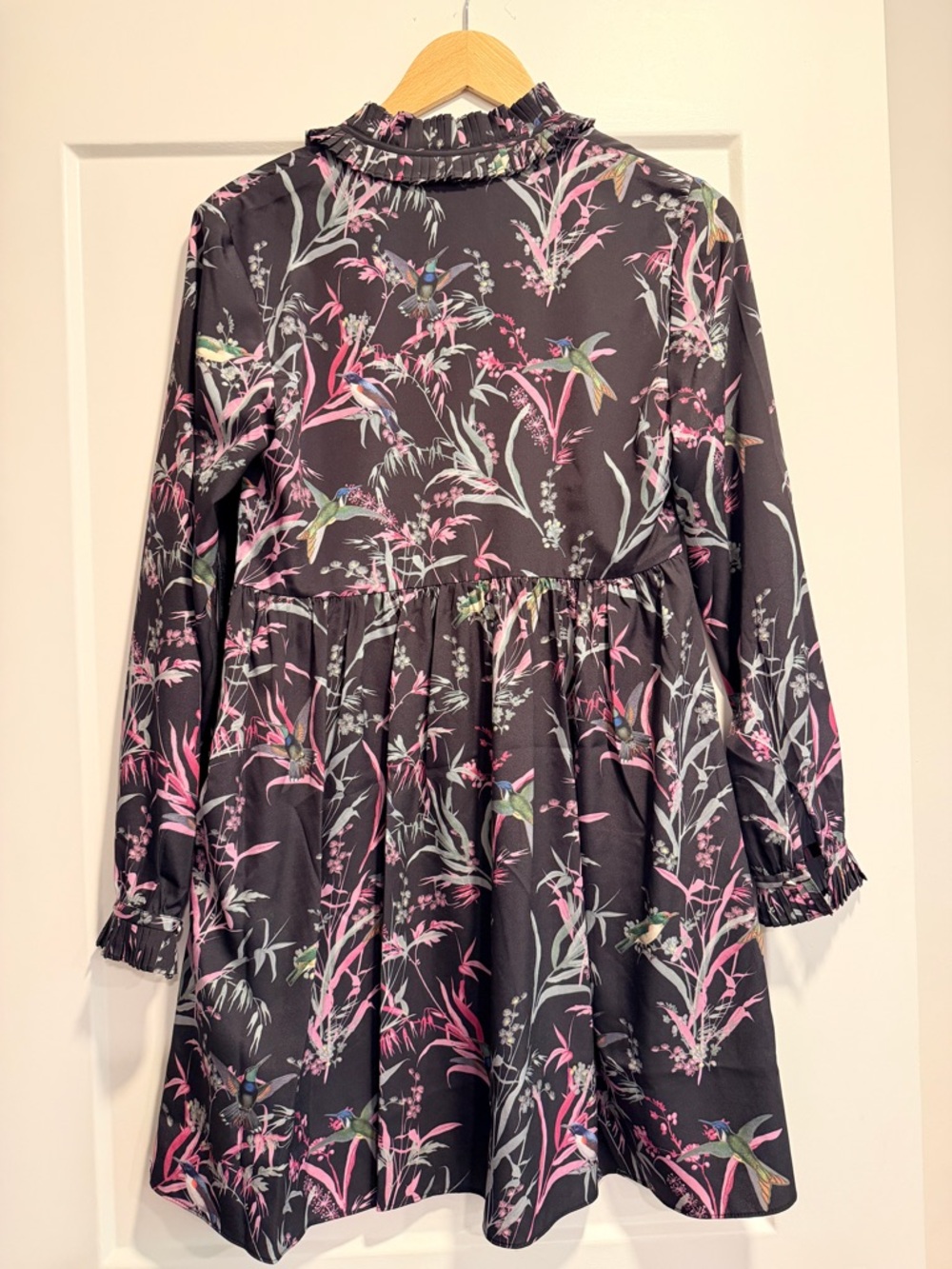 Ted Baker London Black Mini Dress with Pink and Green Botanical Print - Picture 6 of 7